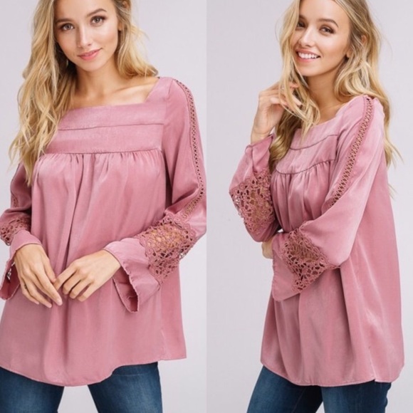 Long Sleeve Top with Crochet Insets - Picture 2 of 3